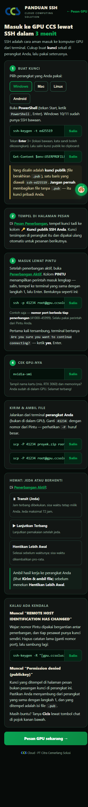 Panduan SSH CCS versi ponsel